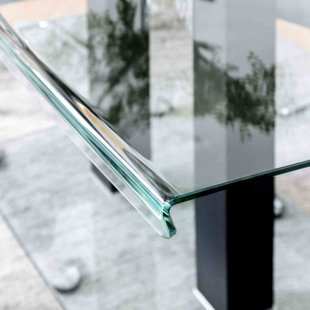 Richfield Contemporary 59" Tempered Glass Dining Table - Dual Post Chrome Base in Black or White – Black & White, view 3