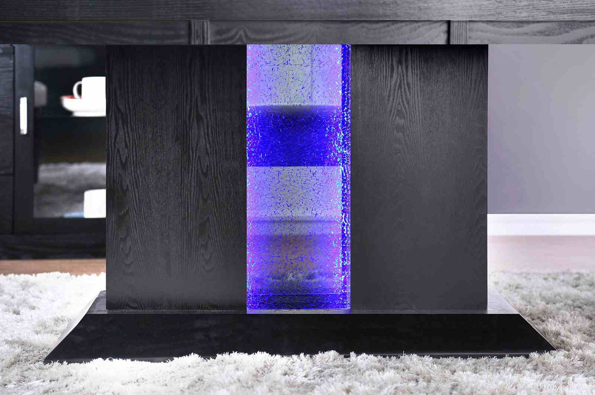 Evangeline Contemporary 76" Dining Table & Set - High Gloss with LED Lit Pedestal Base in Black & Beige – Black & Beige, view 3