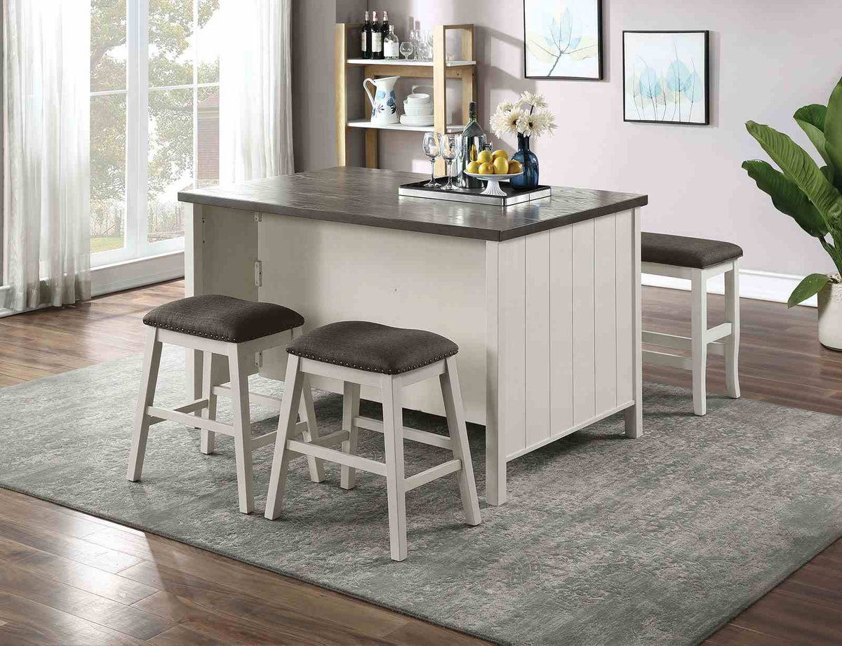 Heidelberg Counter Height Storage Dining Table & Set - Plank Top, Nailhead Stools & Bench in Off-White & Dark Gray – White & Gray, view 3