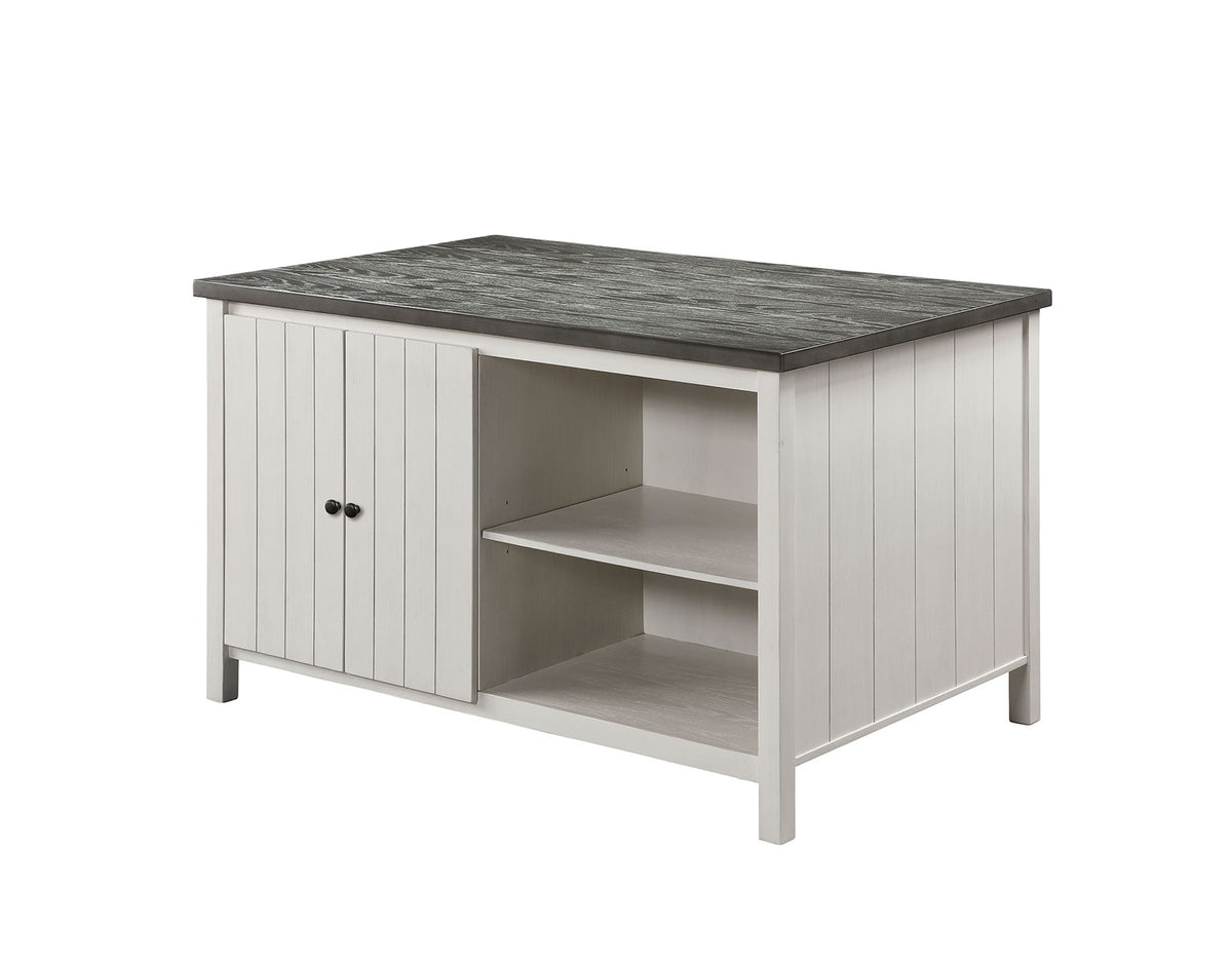 Heidelberg Counter Height Storage Dining Table & Set - Plank Top, Nailhead Stools & Bench in Off-White & Dark Gray – White & Gray, view 6