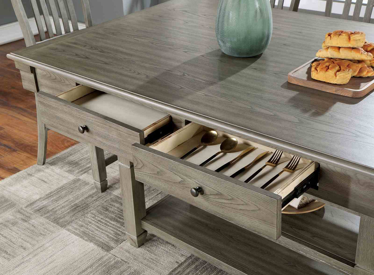 Anaya Counter Height Dining Table, Set & Chairs with Wine Storage - Slat Back Chairs in Wire-Brushed Gray – Gray, view 3