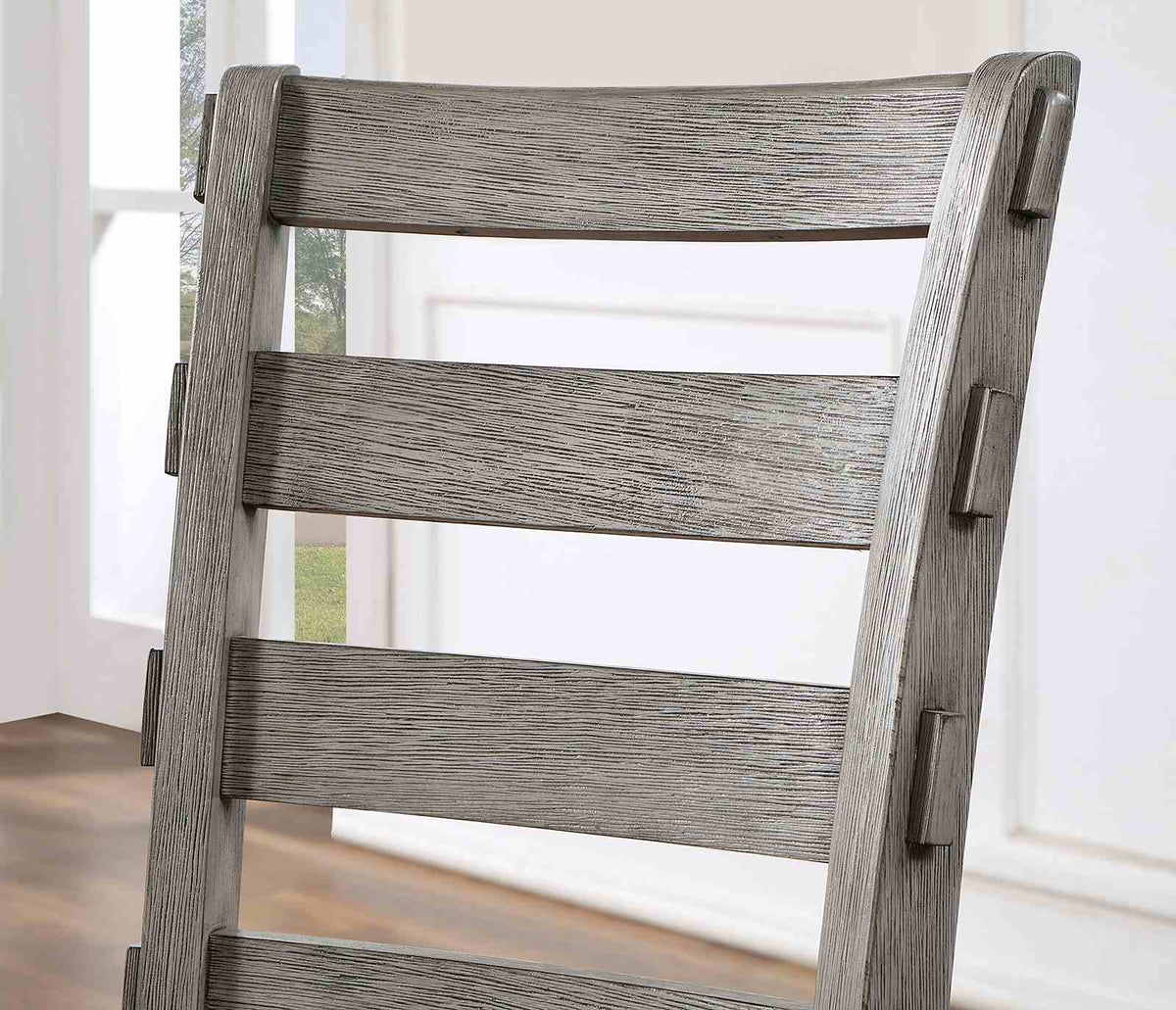 Laquila Rustic 60" Trestle Dining Collection - Ladder Back Chairs & Upholstered Bench in Wire-Brushed Gray – Gray, view 7