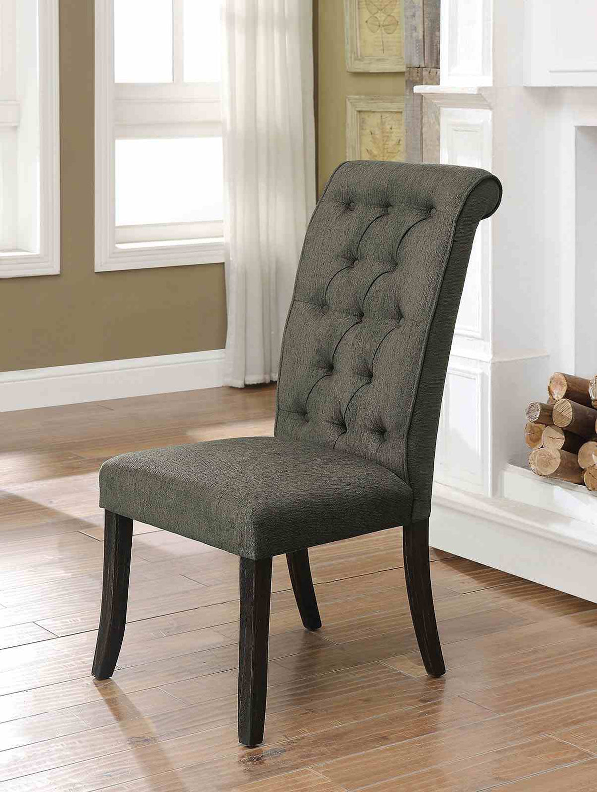 Sania Rustic Dining Collection - 72" or 84" Extendable Table with Wingback & Tufted Chairs in Antique Black – Black & Beige, view 19