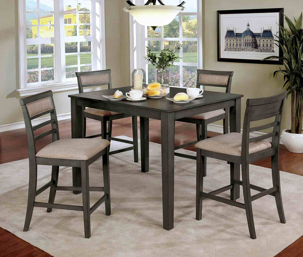 Fafnir Transitional Dining & Counter Height Sets - 5pcs- 48" Counter Height Table + 4 Chairs