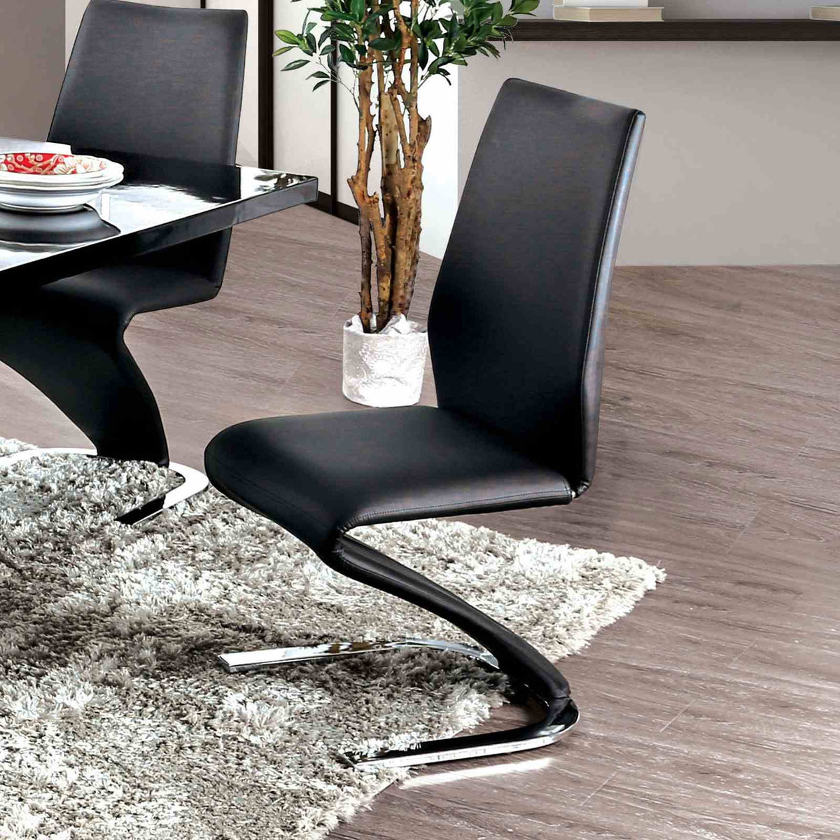 Midvale Contemporary 78" Extendable Dining Table & Chairs - Butterfly Leaf & Z-Base Leatherette Chairs – White & Black, view 5