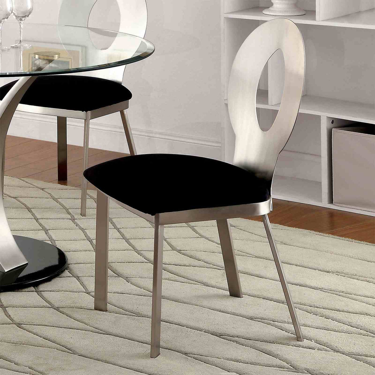 Valo Contemporary Oval Back Dining Side Chairs, Set of 2 - Padded Microfiber Seat & Satin-Plated Metal Frame – Gray & Black, view 2