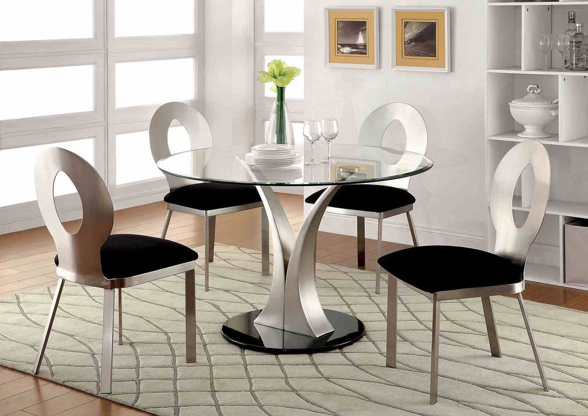 Valo Contemporary Oval Back Dining Side Chairs, Set of 2 - Padded Microfiber Seat & Satin-Plated Metal Frame – Gray & Black, view 3