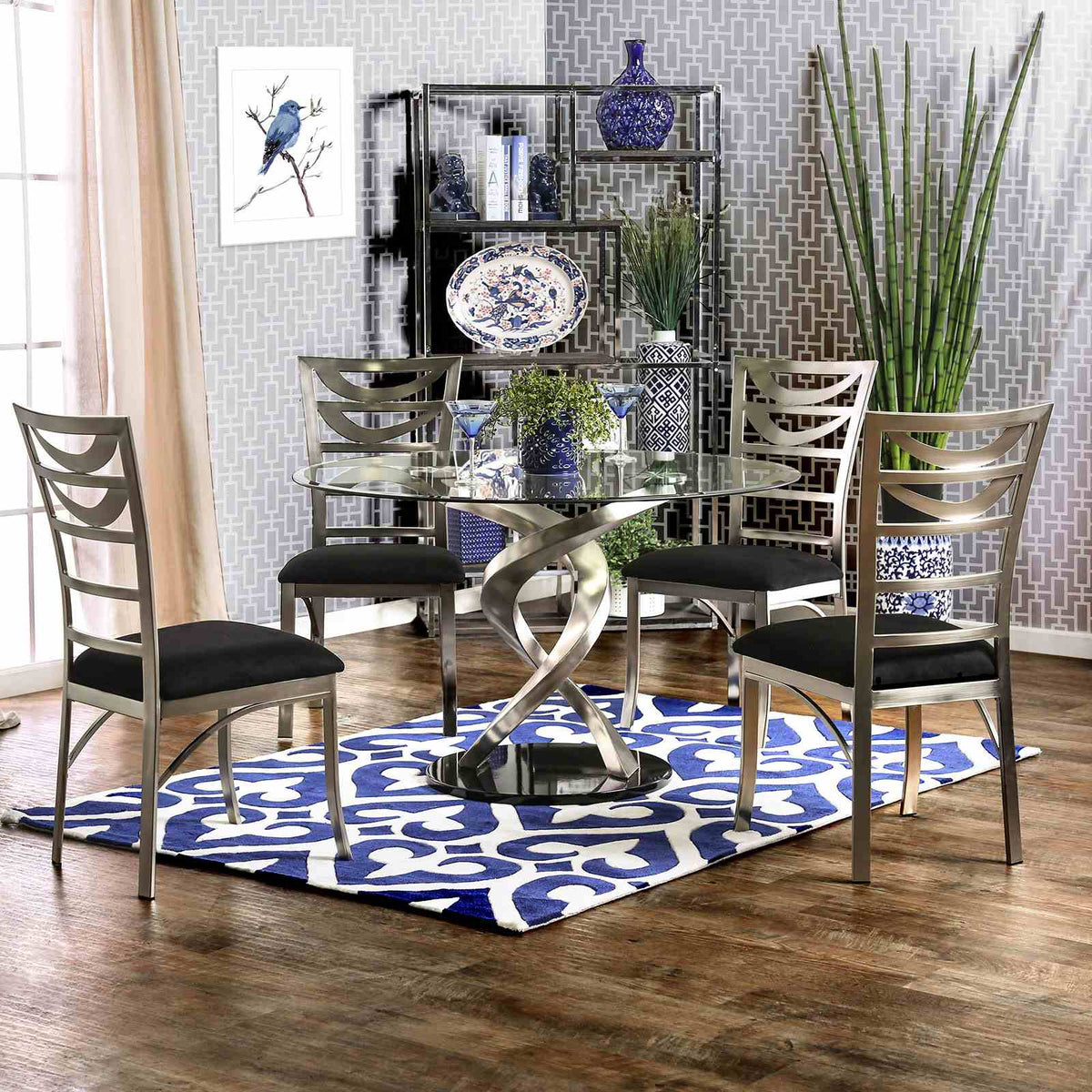 Roxo Contemporary Ladder Back Side Chairs, Set of 2 - Padded Microfiber Seat & Metal Frame in Silver/Black – Silver & Black, view 2