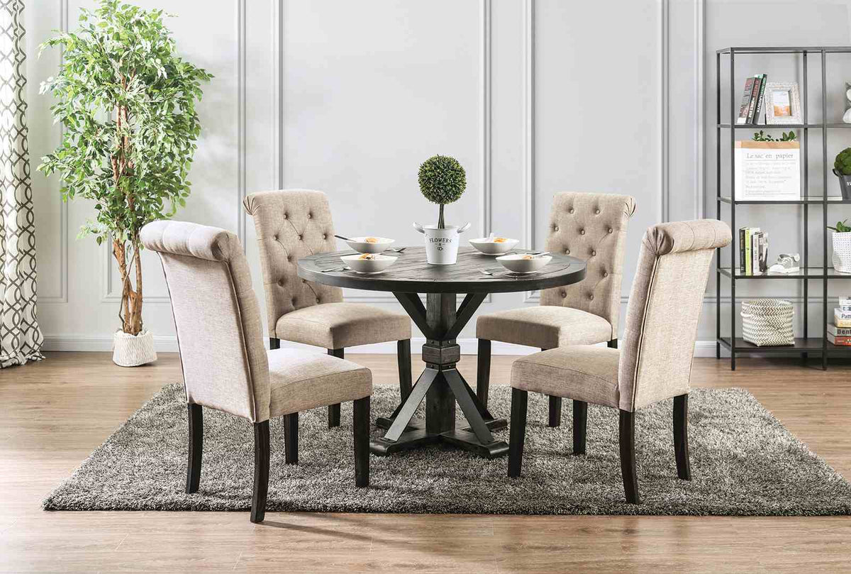 Alfred Rustic Dining Collection - 5pcs- Round Table + 4 Side Chairs