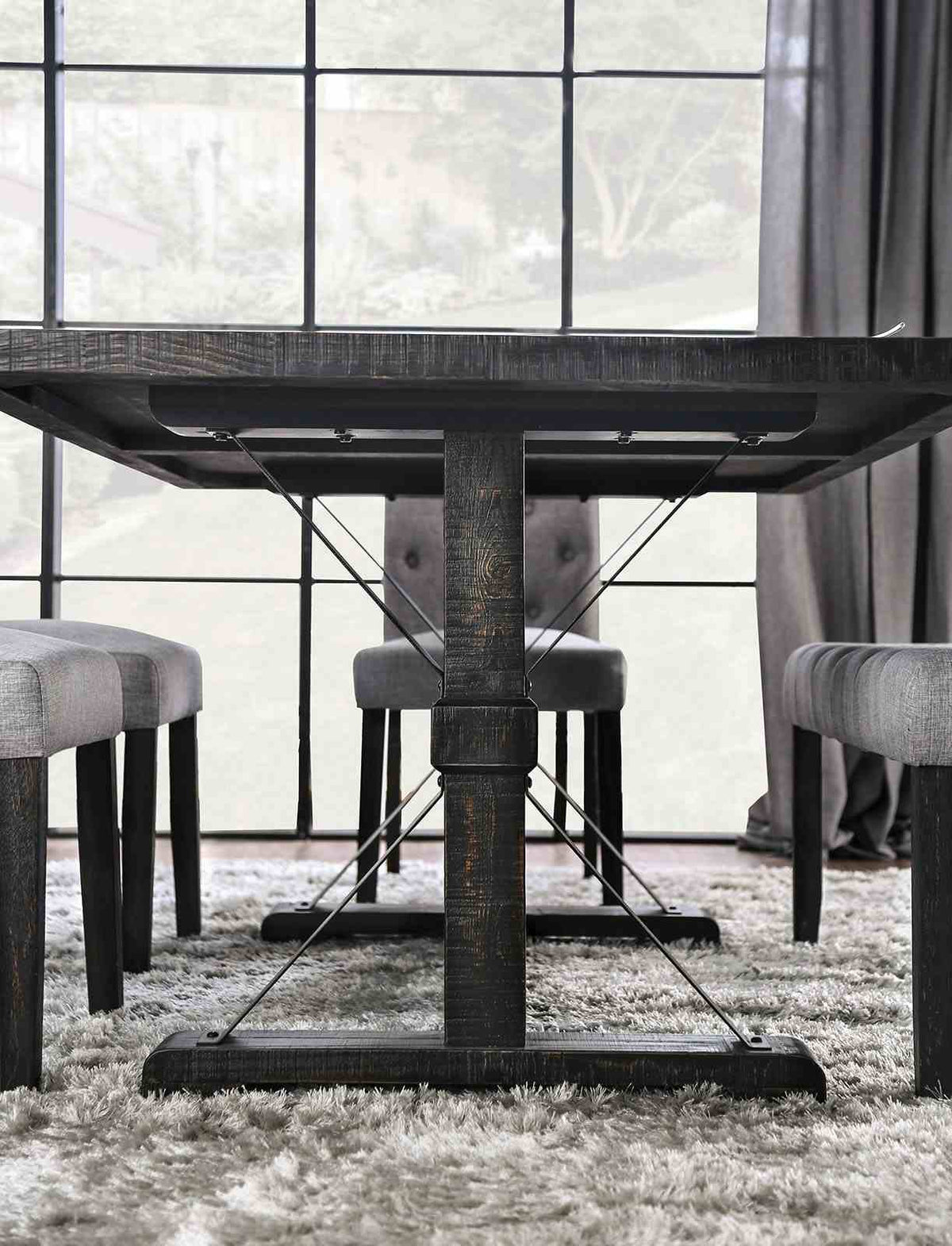 Alfred Rustic Dining Collection - 48" Round & 72" Trestle Tables, Button-Tufted Chairs & Bench in Antique Black – Black & Gray, view 20