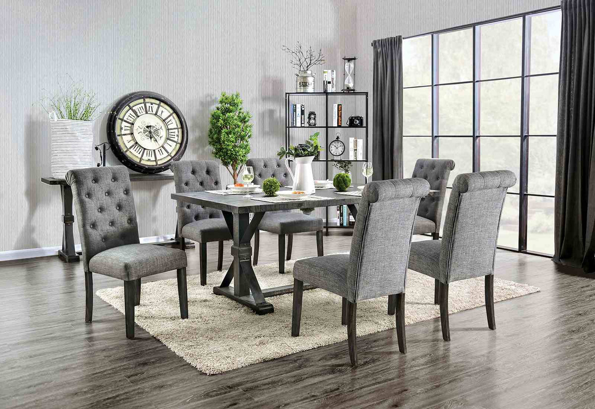 Alfred Rustic Dining Collection - 7pcs- Trestle Table + 6 Side Chairs