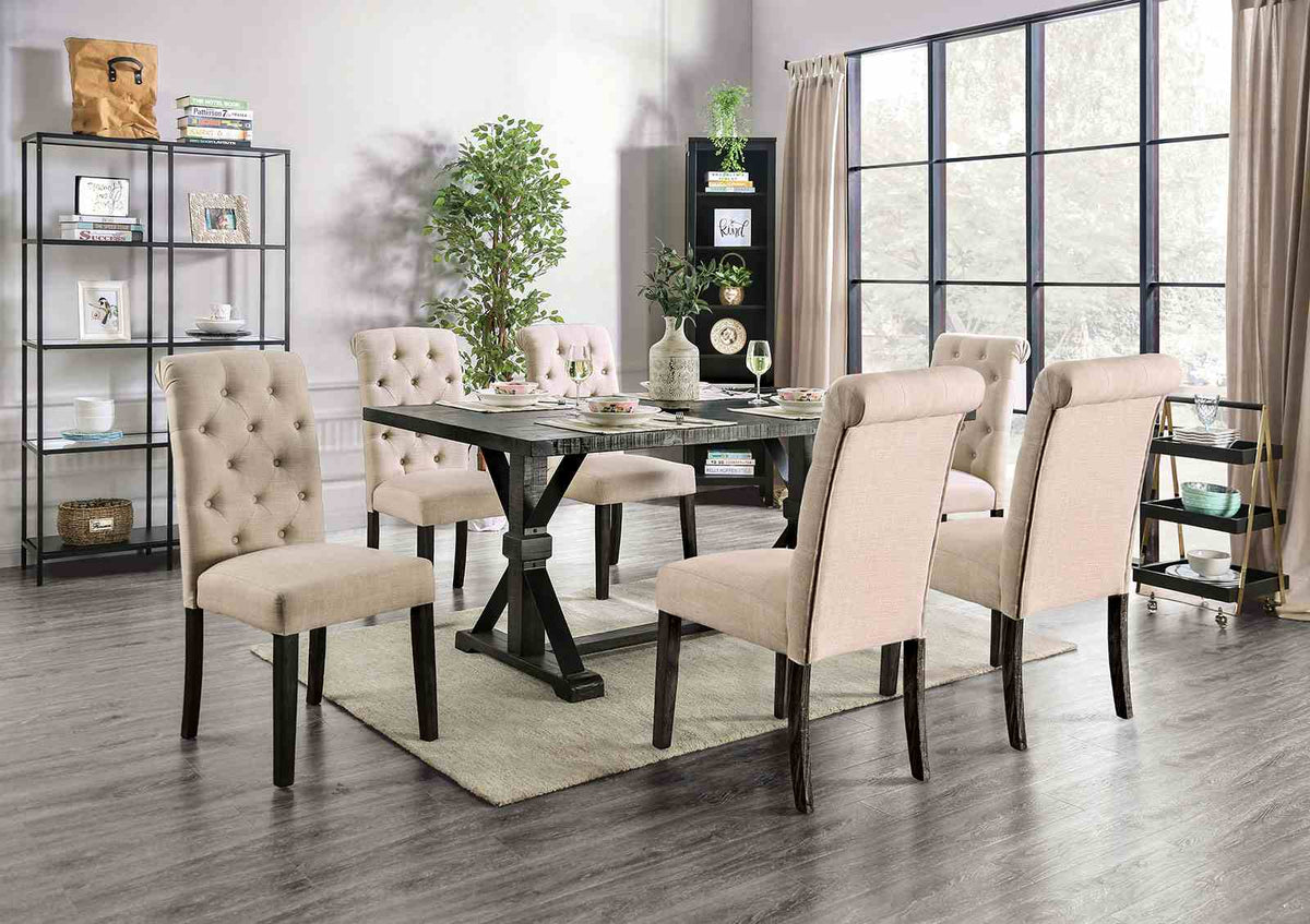 Alfred Rustic Dining Collection - 7pcs- Trestle Table + 6 Side Chairs