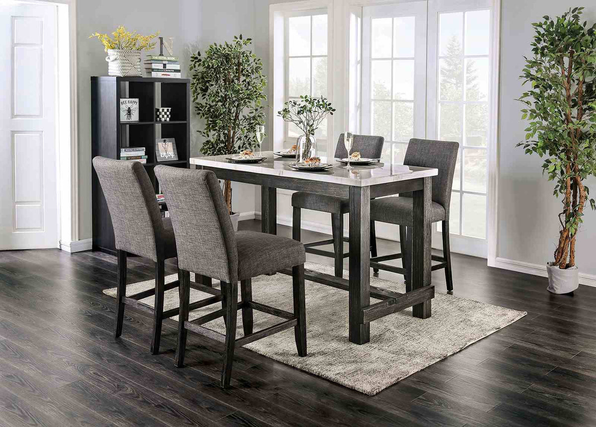 Brule Counter Height Dining Table & Set - 5pcs- Counter Table + 4 Gray Chairs