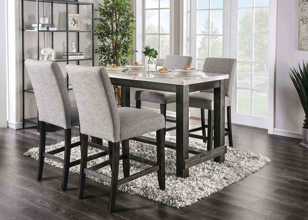Brule Counter Height Dining Table & Set - 5pcs- Counter Table + 4 Light Gray Chairs