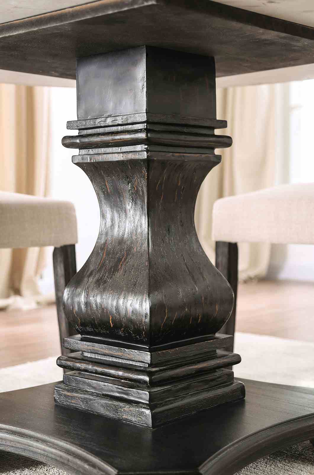 Elfredo Rustic 48" Round Marble Top Dining Table & 5-Piece Set - Scroll Back Chairs in White & Antique Black – White & Black, view 6