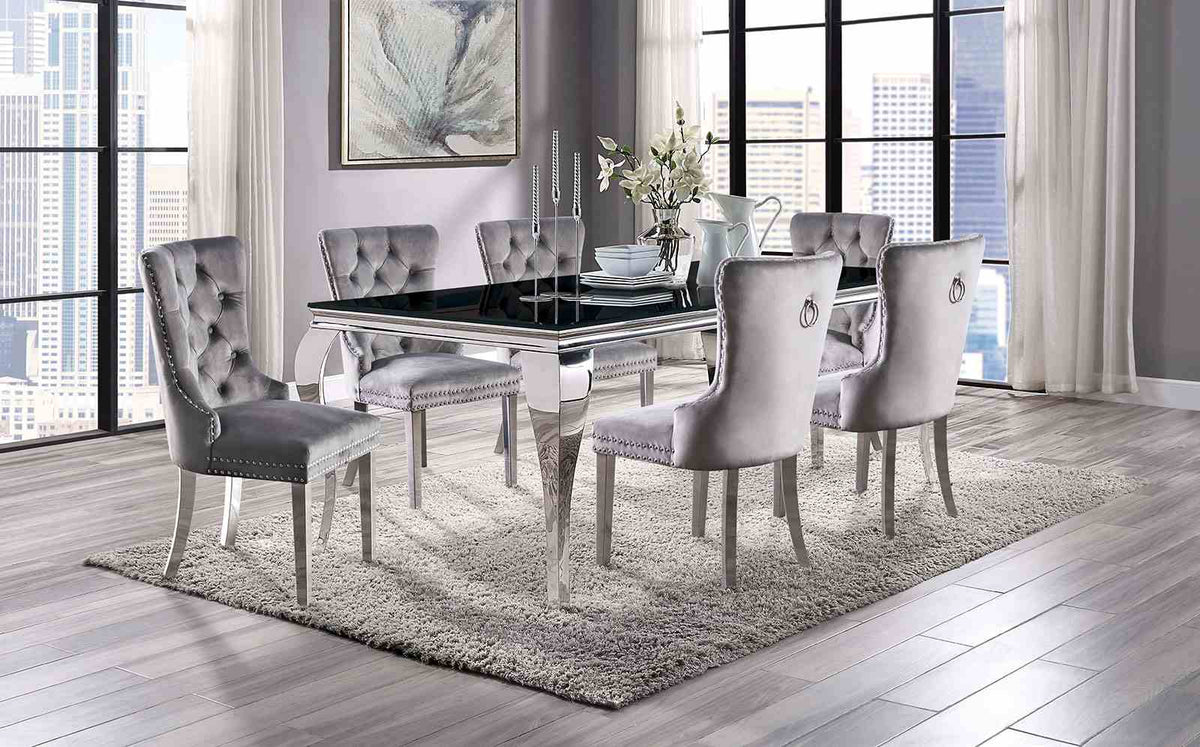 Neuveville Glam 79" Glass Top Dining Table & Set - Table Only (79")