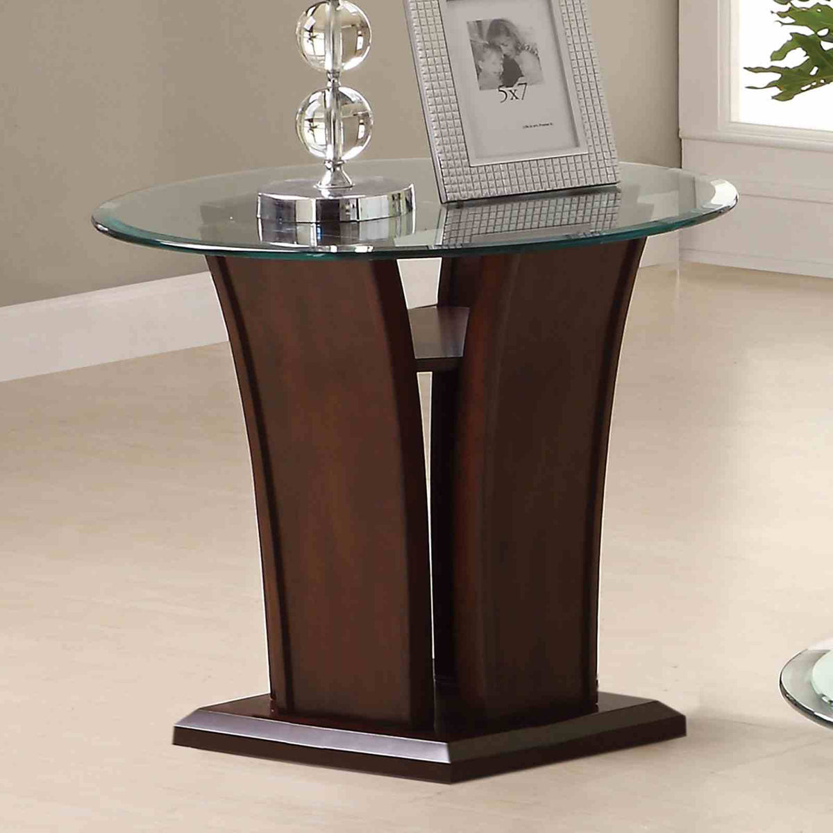 Manhattan IV Contemporary Coffee, End & Sofa Tables - Beveled Glass Top in Brown Cherry – Brown, view 5