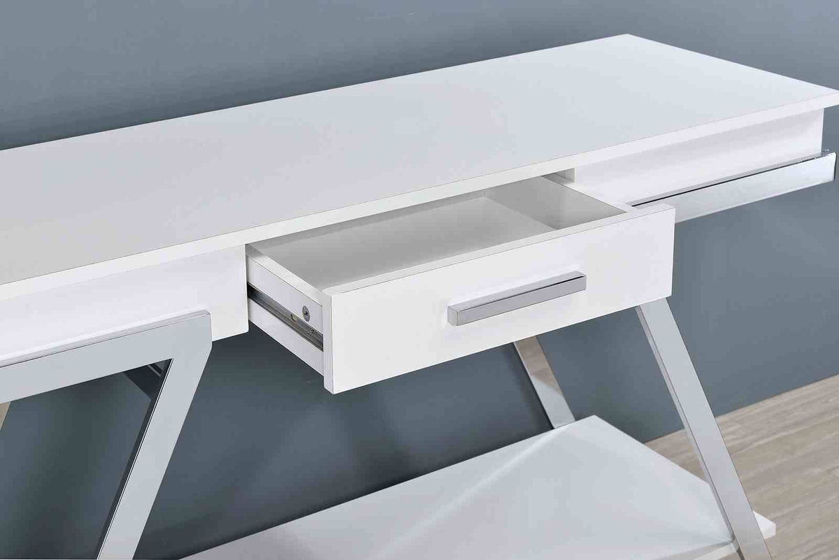 Titus Contemporary High Gloss White & Chrome Occasional Tables - End Table or Sofa Table – White & Silver, view 4