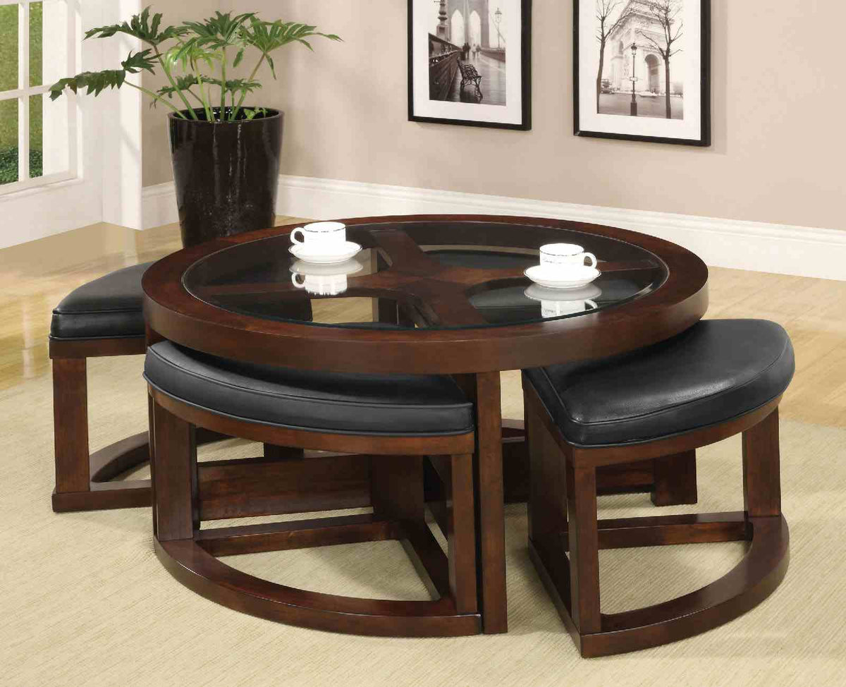 Crystal Cove II Round Coffee Table with 4 Nesting Stools -