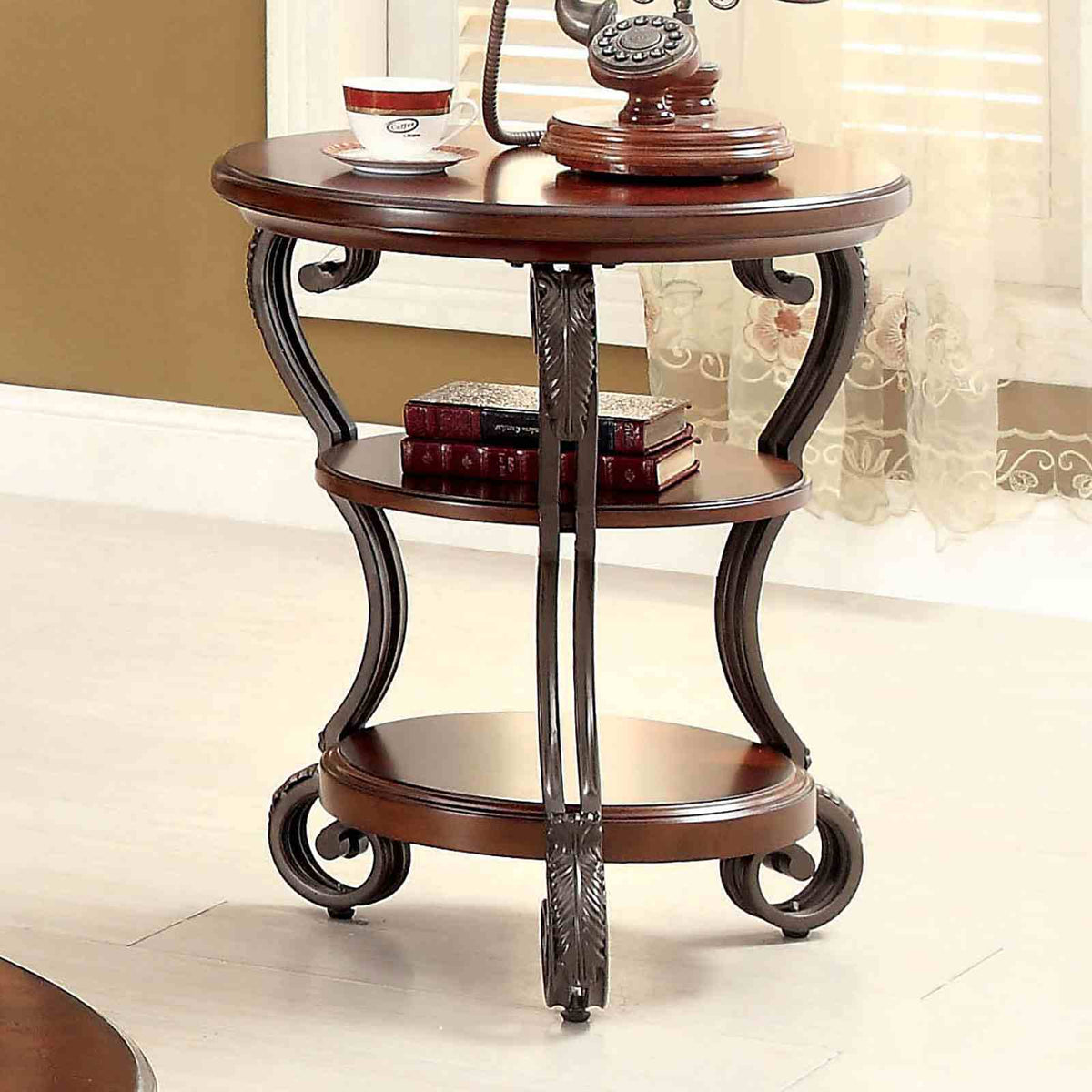 May Traditional Occasional Tables with Glass Top & Scroll Legs - Side Table
