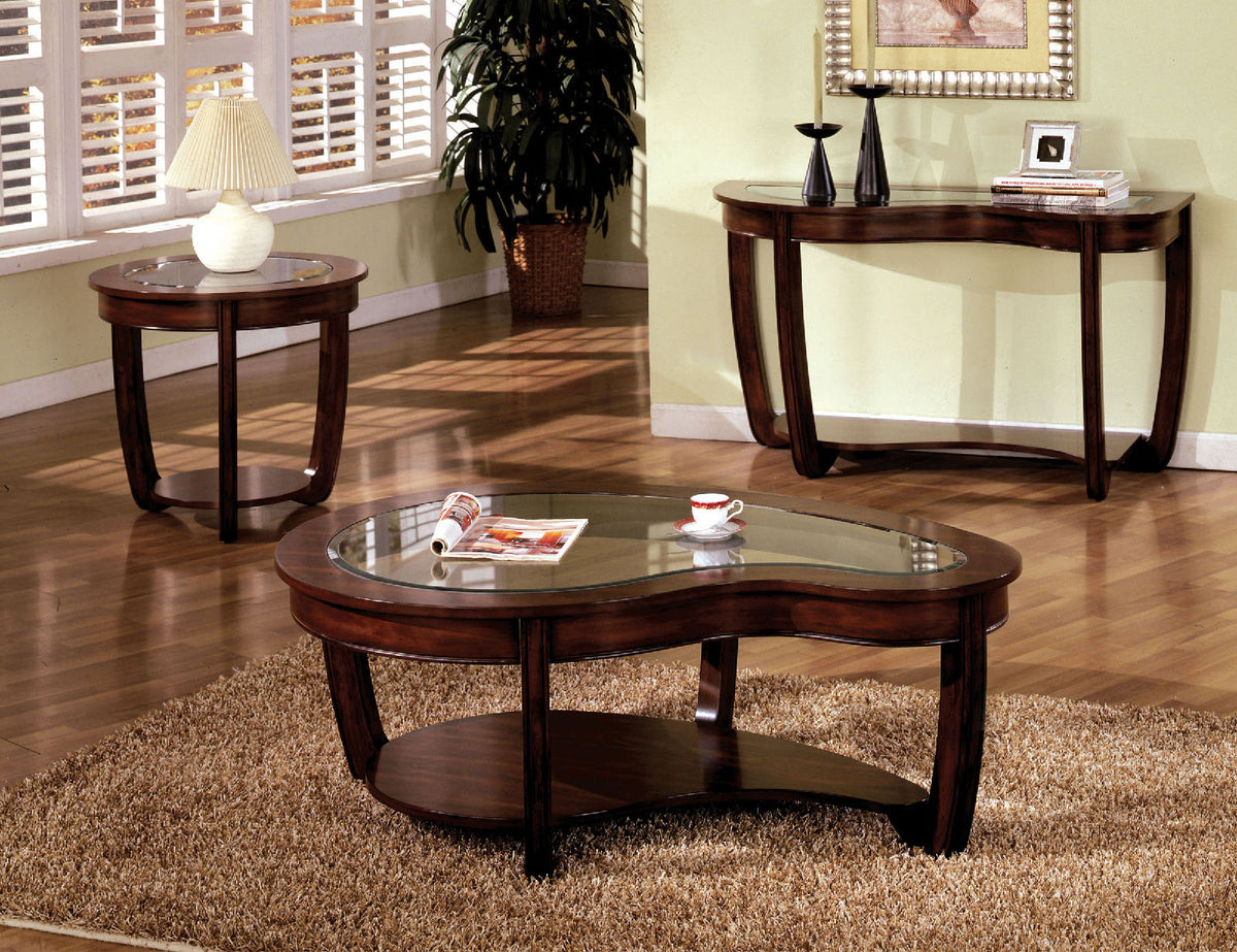 Crystal Falls Transitional Occasional Tables with Beveled Glass Top - Coffee, End & Sofa Table in Dark Cherry – Brown, view 4