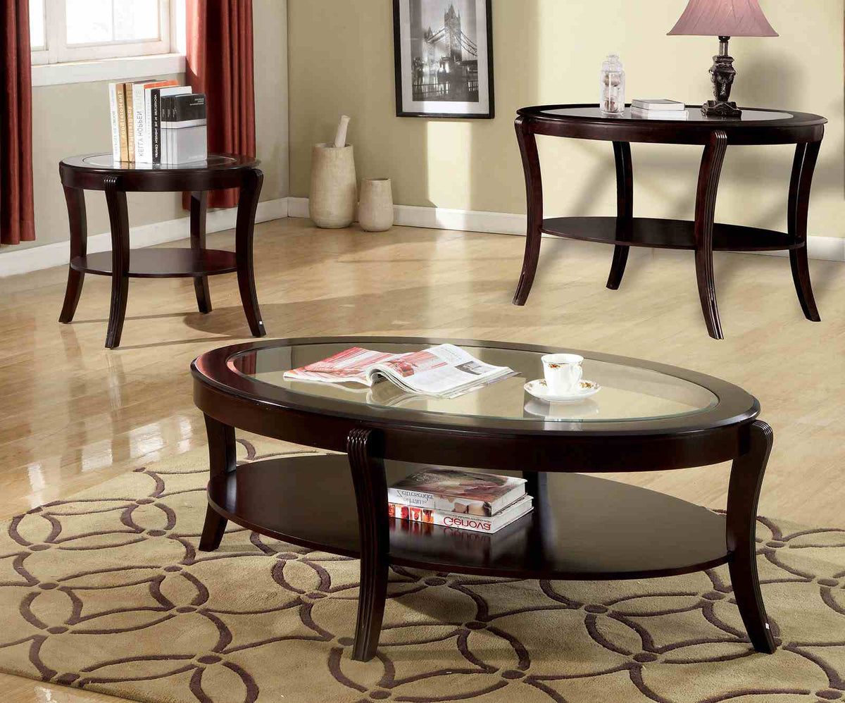 Finley Contemporary Coffee & End Table - Beveled Glass Top with Open Shelf in Espresso – Brown, view 3