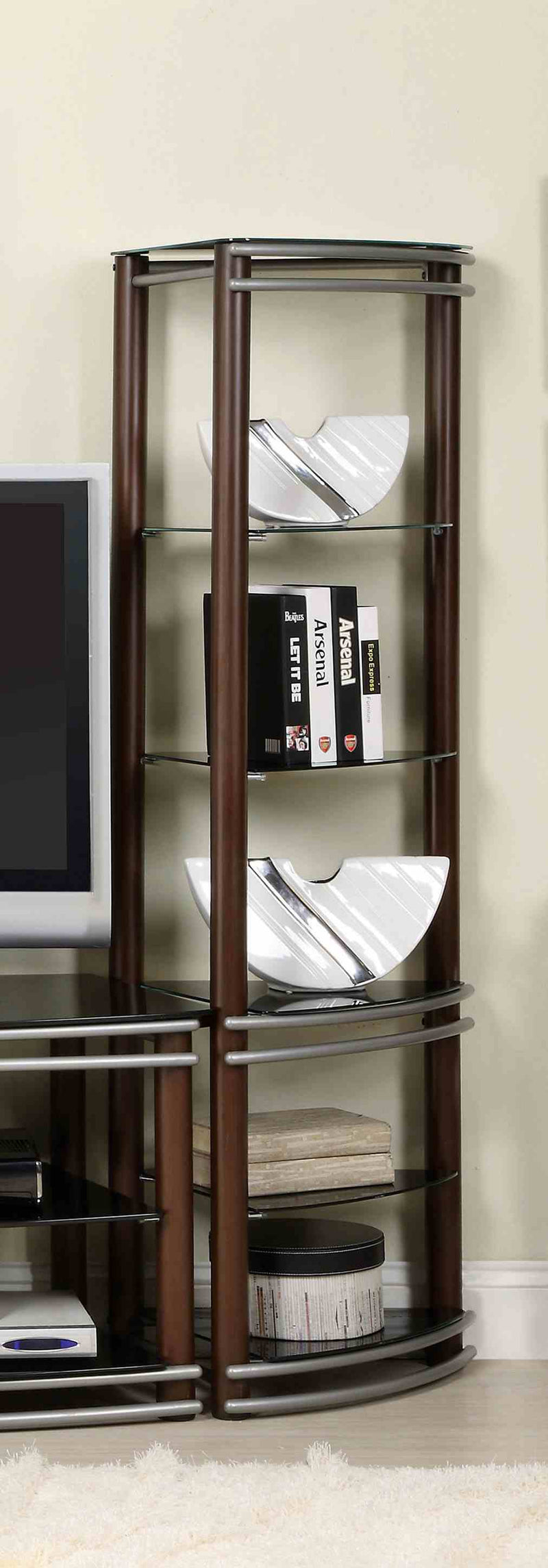 Silver Creek Contemporary Pier Shelves (Pair) - Metal with Black Tempered Glass Tops