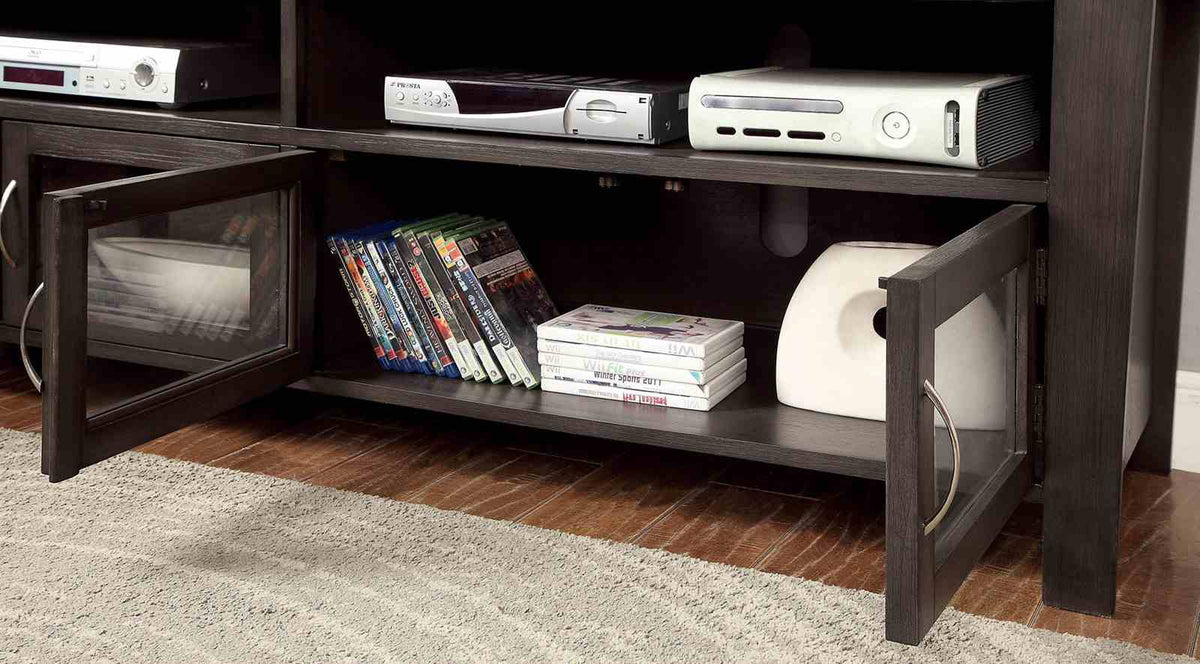 Alma Transitional TV Stand - Dual Cabinets, Tempered Glass & Open Shelves in Gray – Gray, view 7