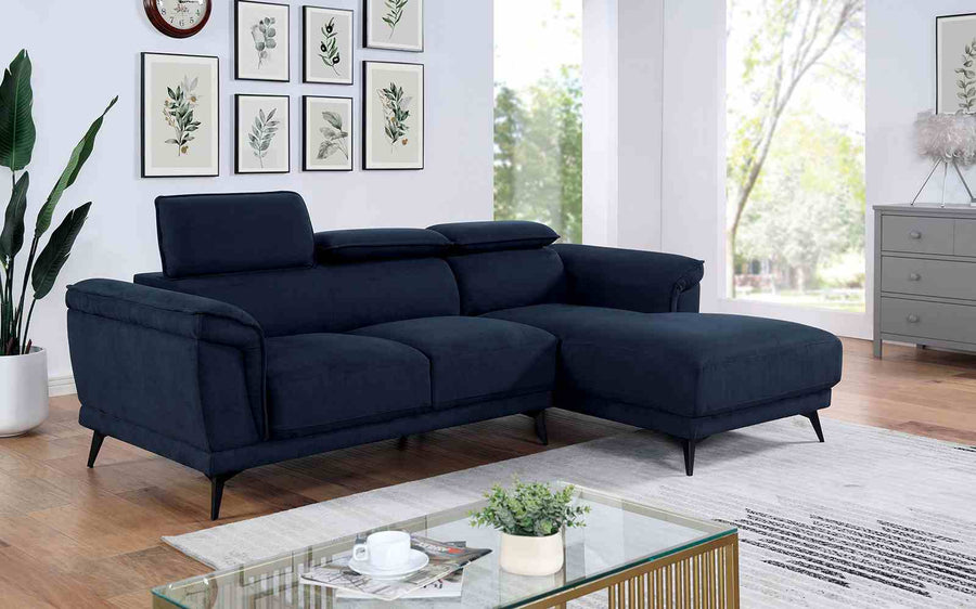 Napanee Contemporary Right-Chaise Sectional & Armless Chaise Chair - Adjustable Headrests in Navy or Dark Gray