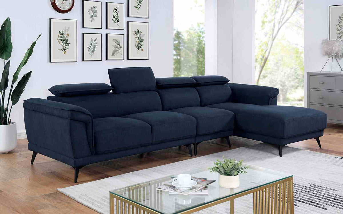 Napanee Contemporary Right-Chaise Sectional & Armless Chaise Chair - Adjustable Headrests in Navy or Dark Gray – Blue & Gray, view 2