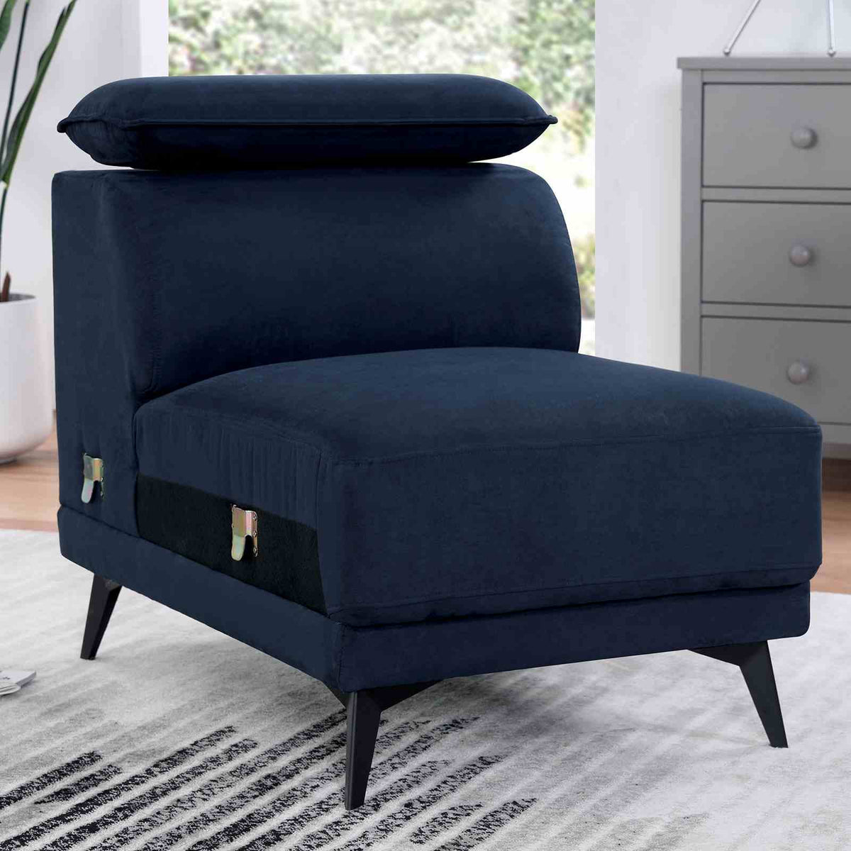Napanee Contemporary Right-Chaise Sectional & Armless Chaise Chair - Adjustable Headrests in Navy or Dark Gray – Blue & Gray, view 3