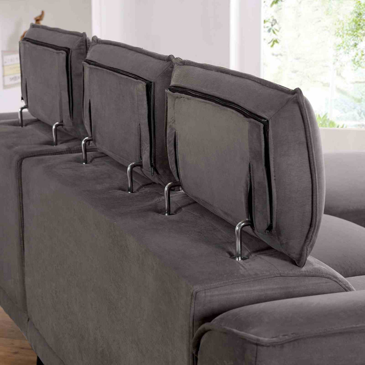 Napanee Contemporary Right-Chaise Sectional & Armless Chaise Chair - Adjustable Headrests in Navy or Dark Gray – Blue & Gray, view 9