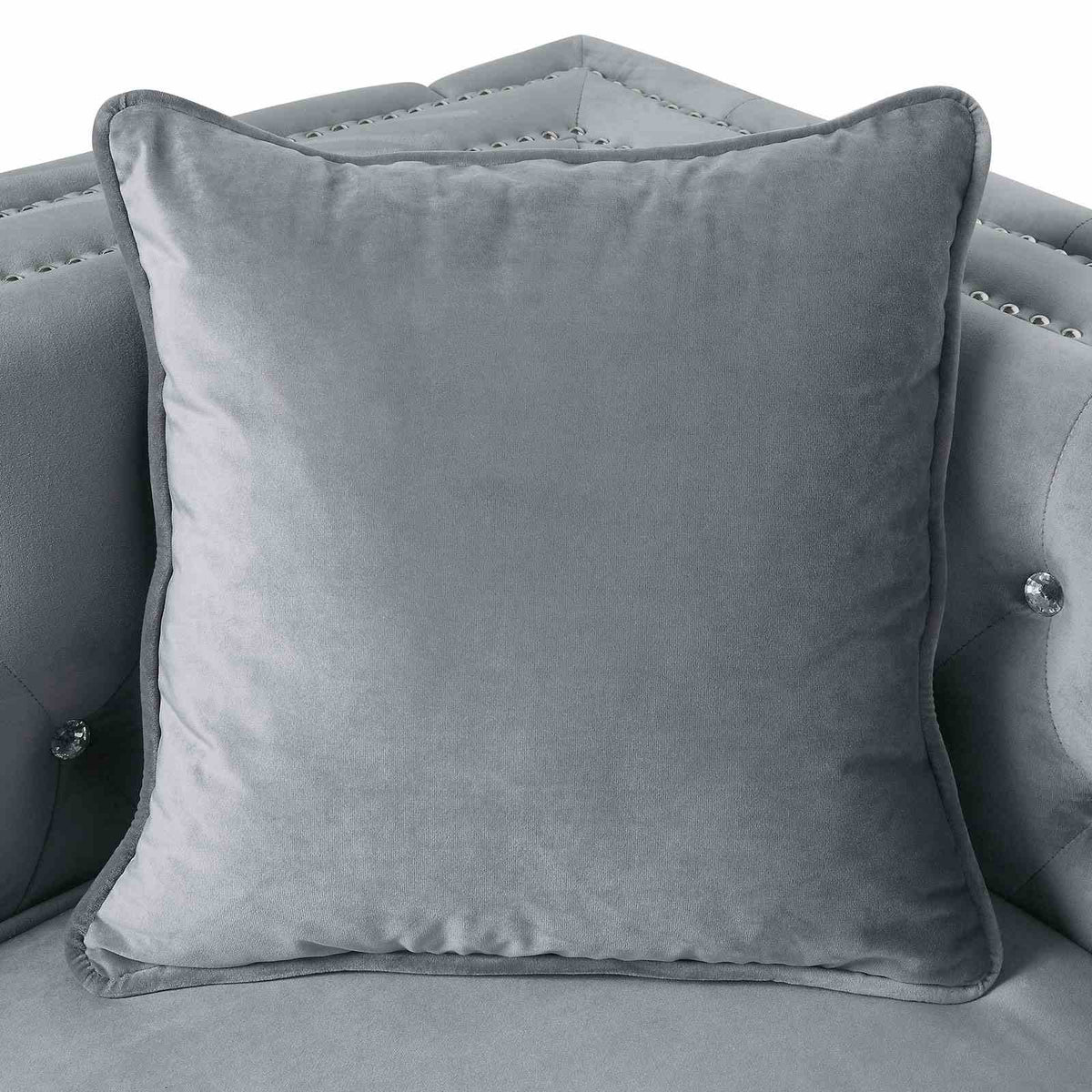 Amie Glam Tufted Sectional with Storage Chaise - Gray Flannelette, Nailhead Trim & Steel Legs – Gray, view 4