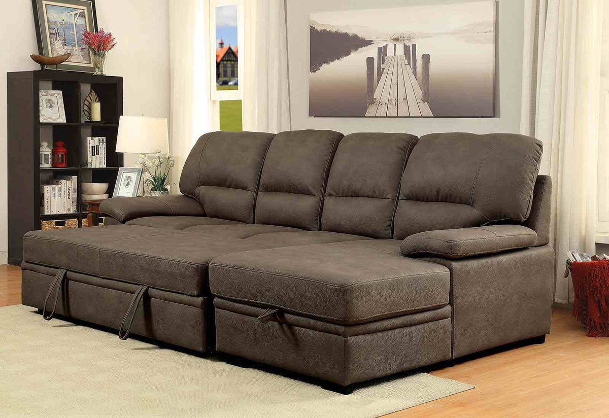 Alcester Contemporary Sleeper Sectional with Storage Chaise - Ash Brown Faux Nubuck – Brown, view 2