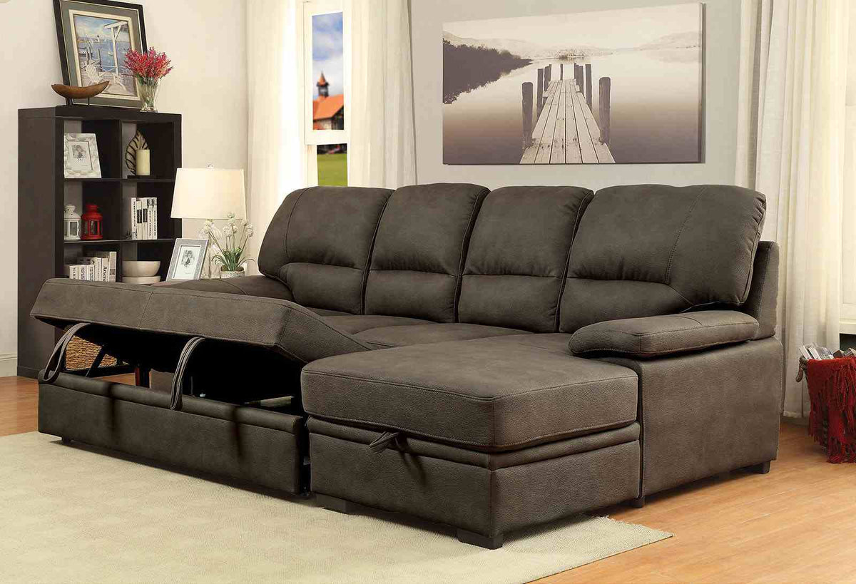 Alcester Contemporary Sleeper Sectional with Storage Chaise - Ash Brown Faux Nubuck – Brown, view 6