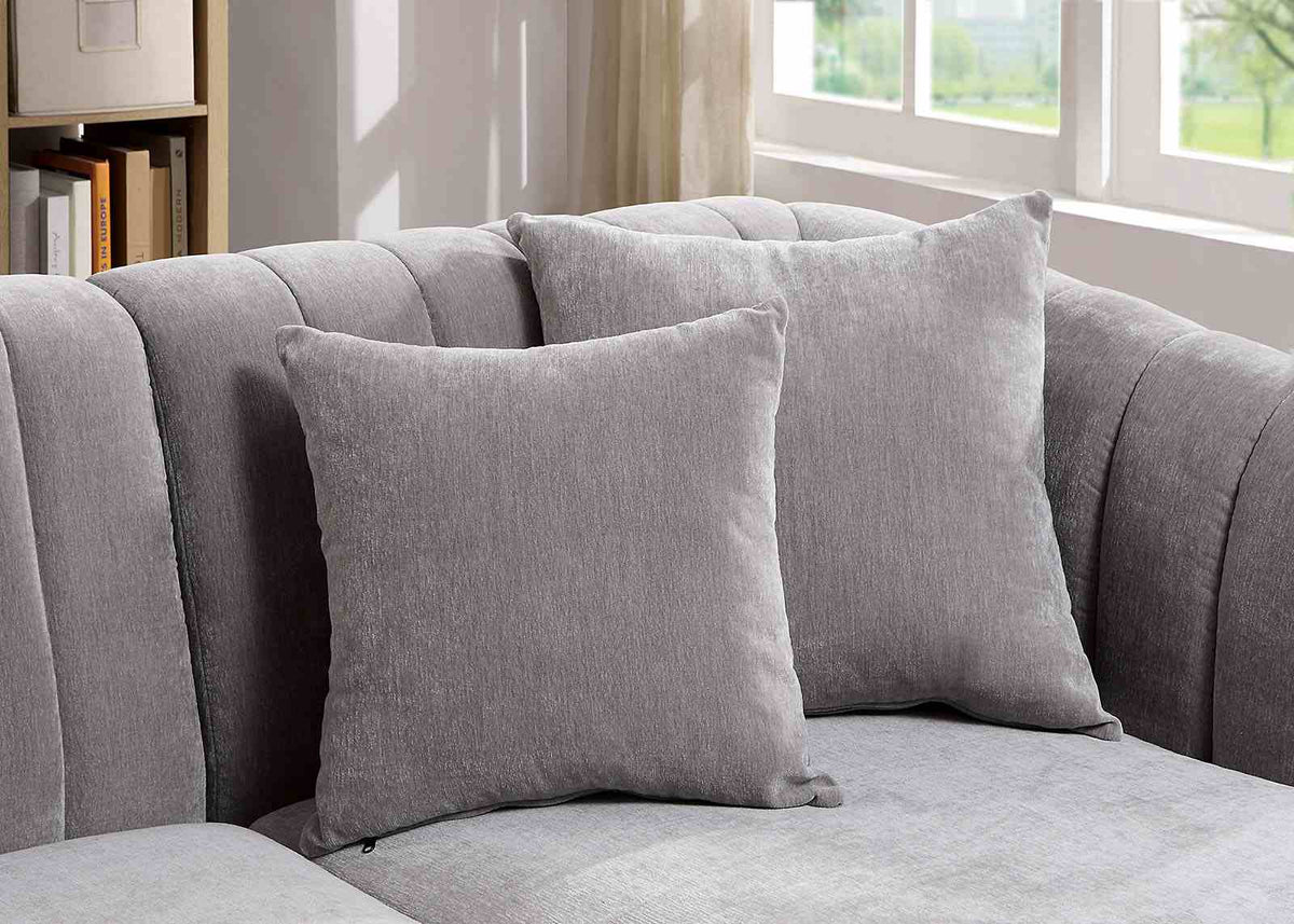 Goodwick Mid-Century Modern L-Shaped Sectional - Channel-Tufted Light Gray Chenille – Gray, view 2
