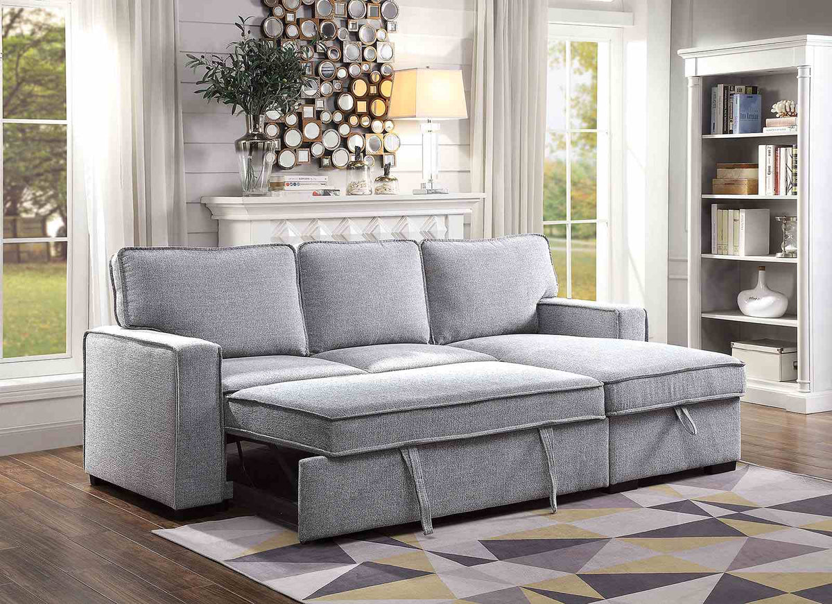 Ines L-Shaped Sleeper Sectional with Reversible Storage Chaise - Gray
