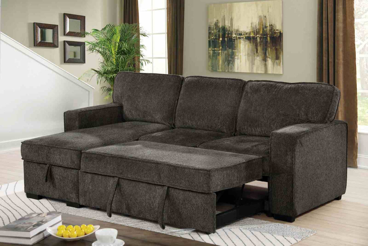 Ines L-Shaped Sleeper Sectional with Reversible Storage Chaise - Linen-Like Fabric – Gray, view 7