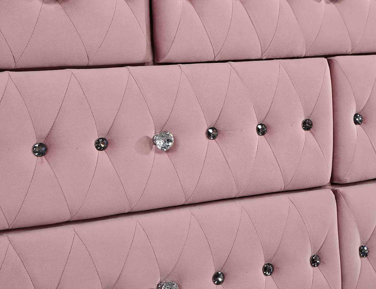 Zohar Glam Velvet Wingback Bed & Youth Bedroom Collection - Crystal-Like Button Tufting in Pink – Pink, view 9
