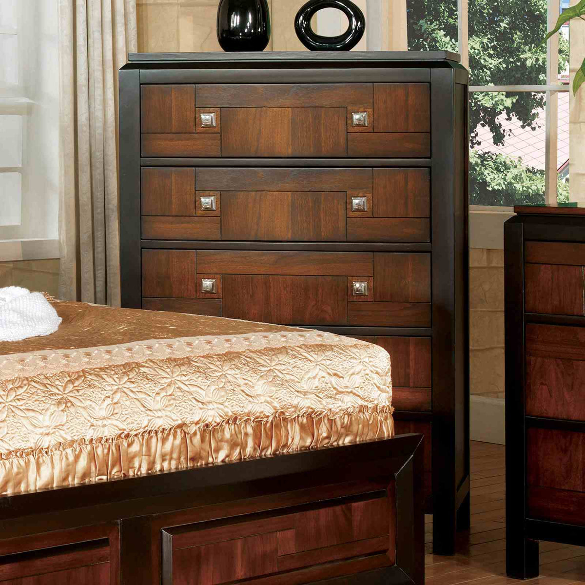 Patra Transitional Acacia Parquet Panel Bed & Bedroom Collection - Chest