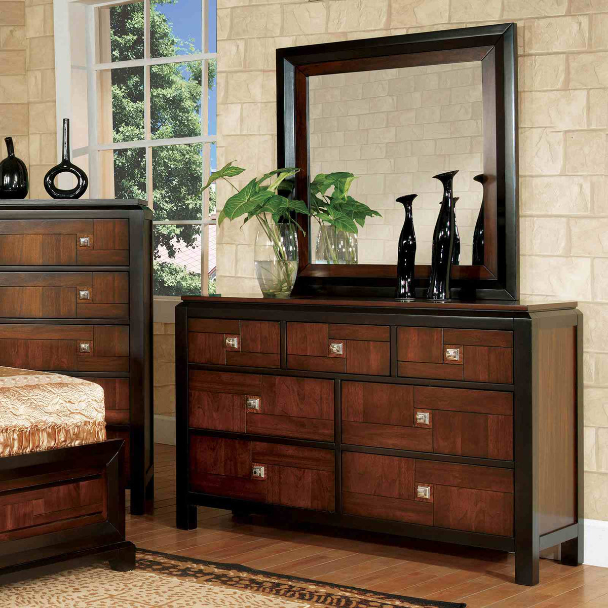 Patra Transitional Acacia Parquet Panel Bed & Bedroom Collection - Dresser