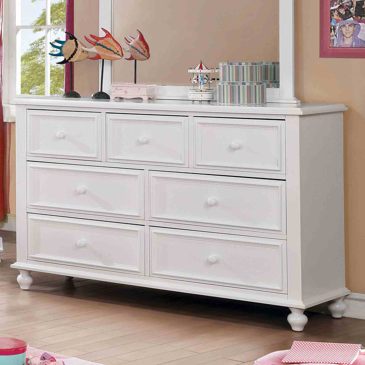 Olivia Camelback Upholstered Youth Bed, Bedroom Set & Case Pieces - Dresser