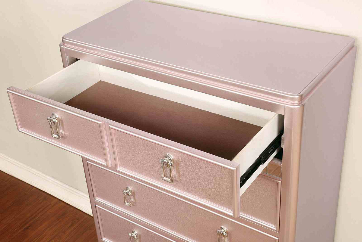 Ariston Glam Rose Gold Upholstered Bed, Youth Bedroom Set & Case Pieces - Crystal Button Tufting & Mirror Trim – Gold & Pink, view 11