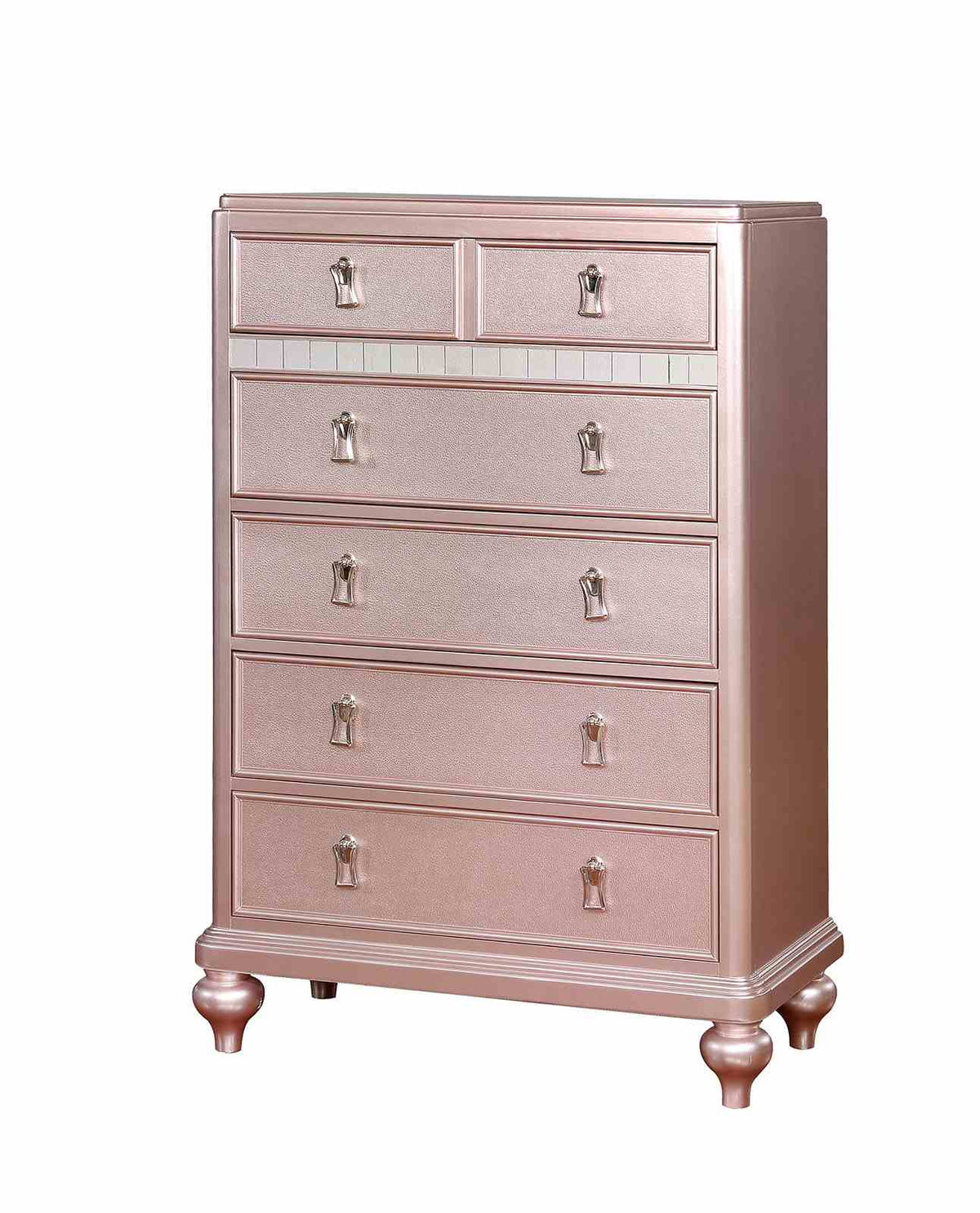 Ariston Glam Rose Gold Upholstered Bed, Youth Bedroom Set & Case Pieces - Chest