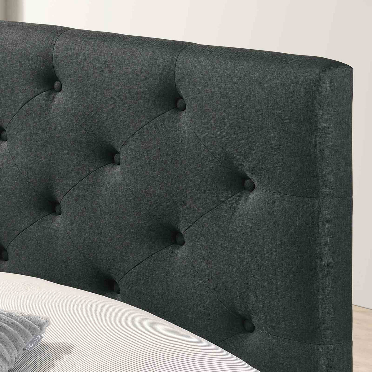 Sybella Upholstered Storage Bed with Button Tufted Headboard - Transitional Linen-Like Fabric in Beige, Gray or Dark Gray – Beige & Gray, view 3