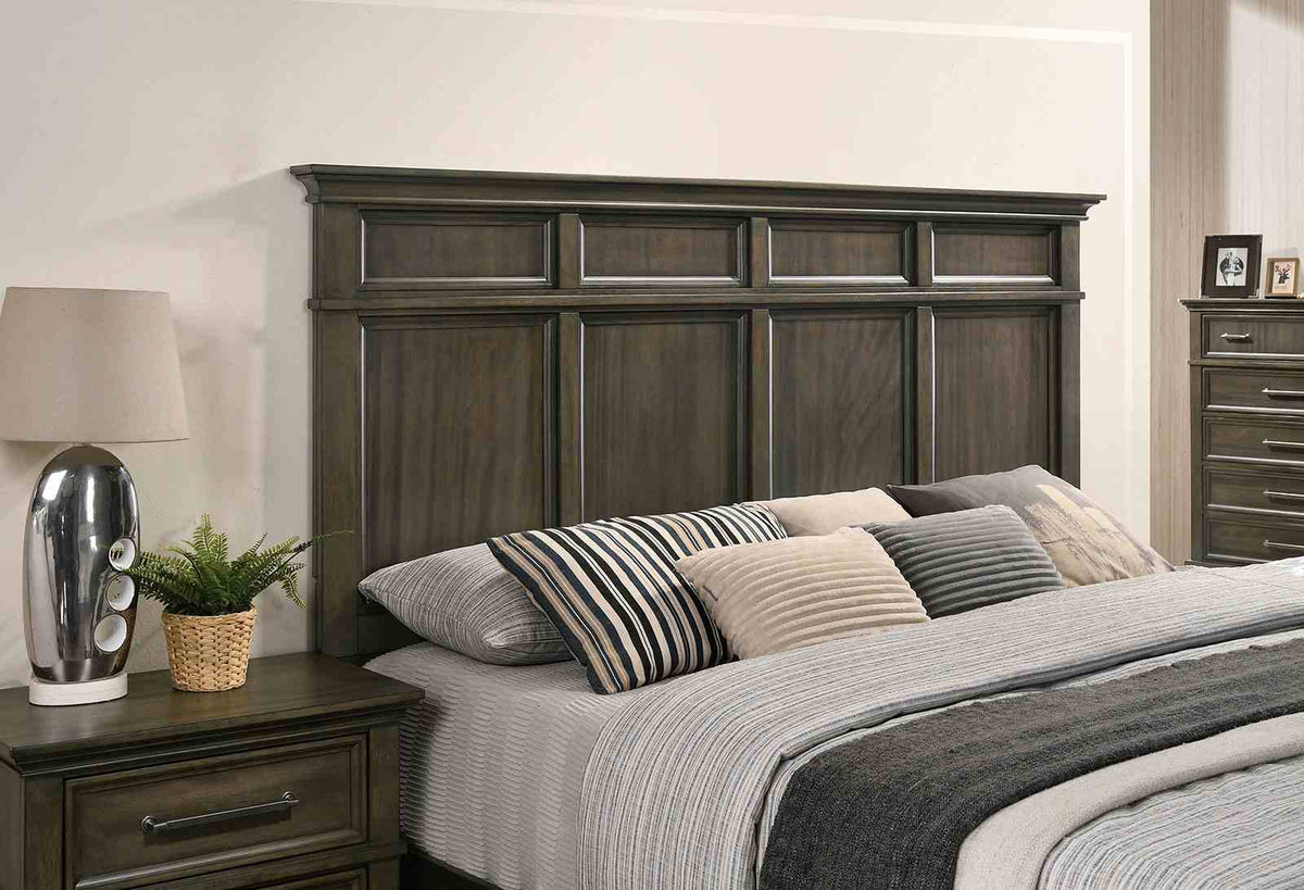 Houston Traditional Queen Panel Bed & Bedroom Collection - Dresser, Mirror, Chest & Nightstand with Crown Molding in Gray – Gray, view 7