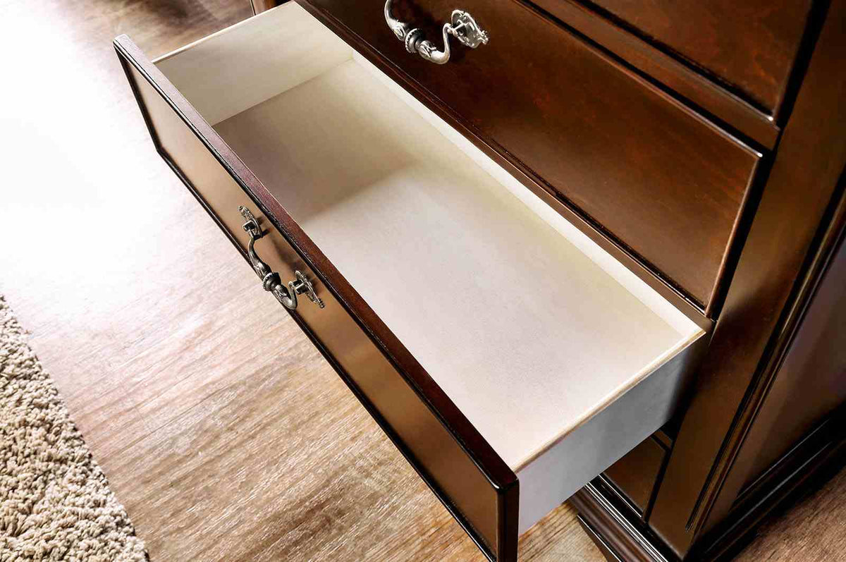 Mandura Traditional Low Post Bed & Bedroom Collection - Dresser, Chest, Nightstand & Mirror with Intricate Accents in Cherry – Brown, view 15