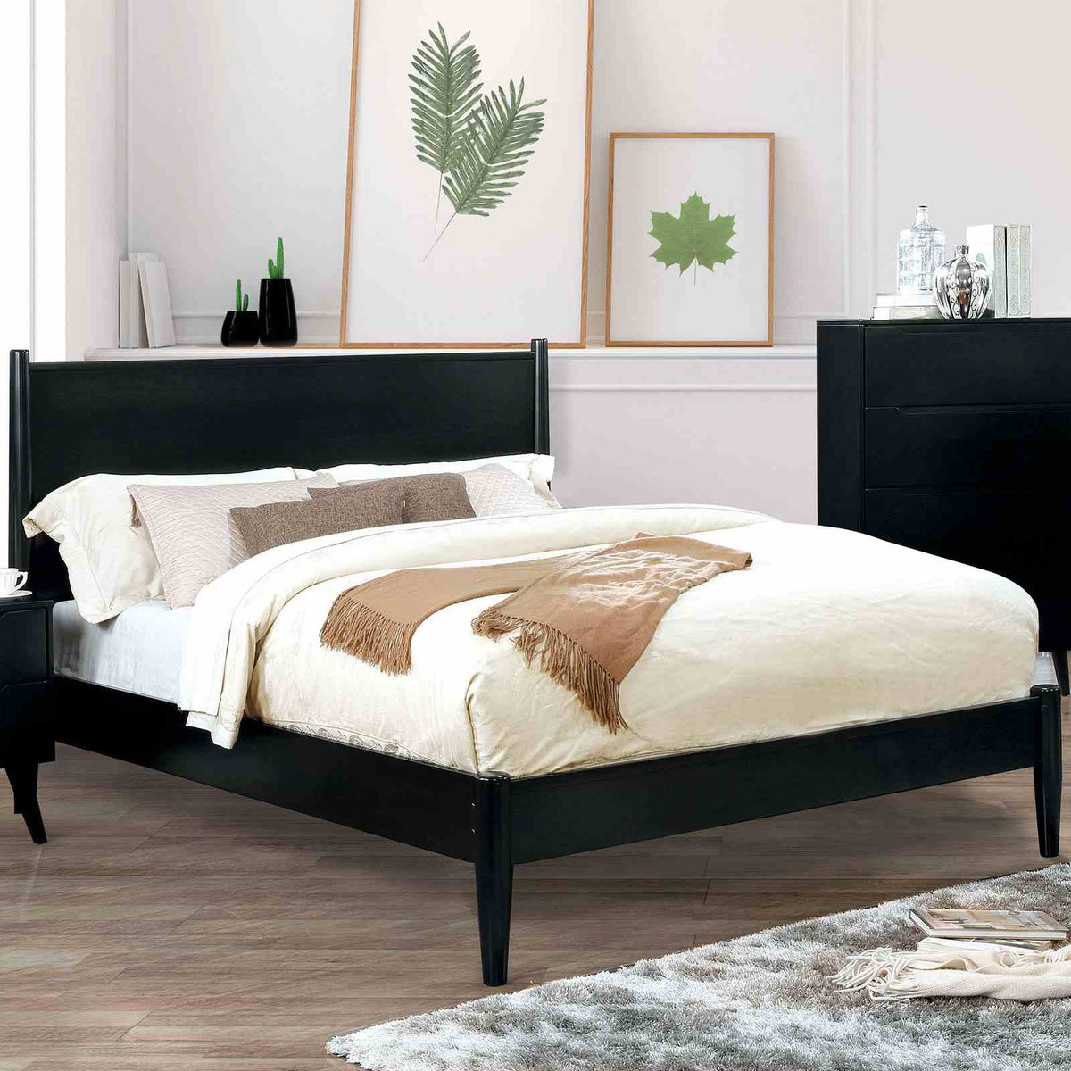 Lennart Mid-Century Modern Bed & Bedroom Collection - Round Tapered Legs & Recessed Handles in Oak, Gray, Black or White – Natural & Brown, view 18