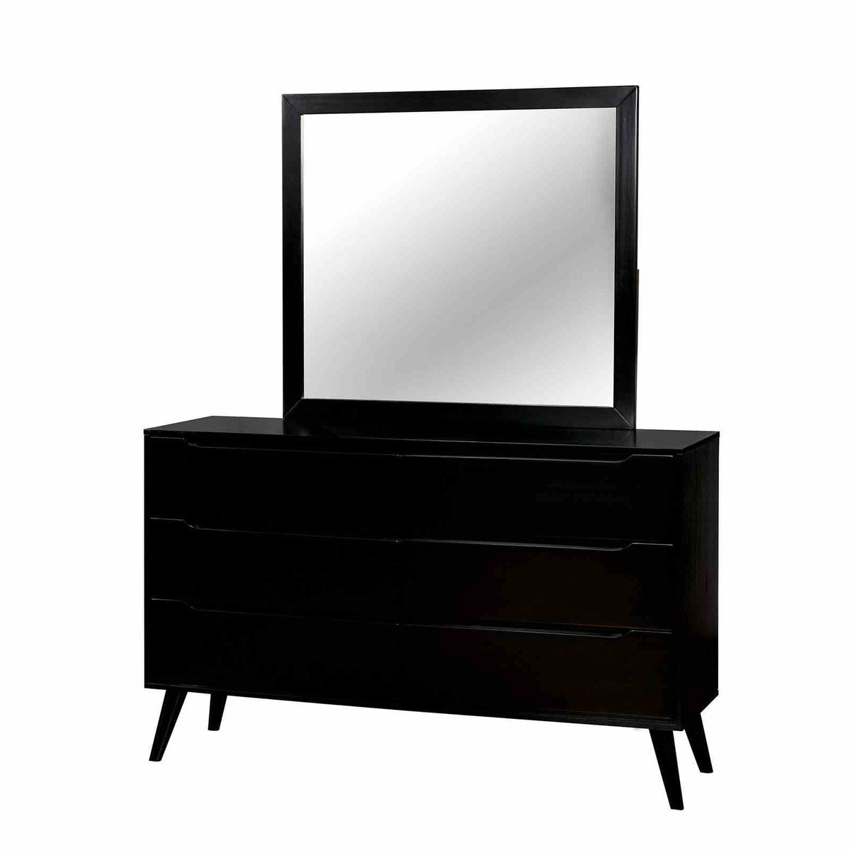 Lennart II Mid-Century Modern Platform Bed, Bedroom Set & Case Pieces - Round Tapered Legs in Black or White – Black & White, view 18