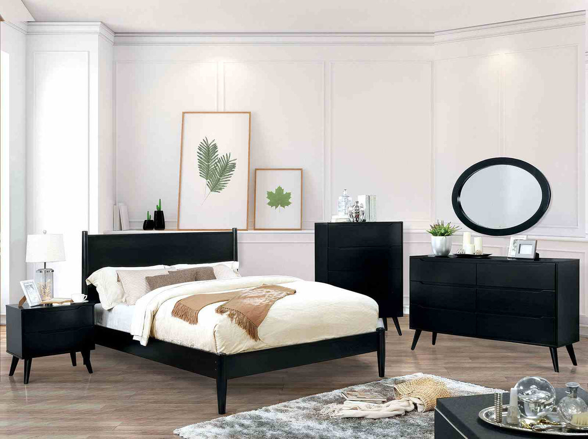 Lennart Mid-Century Modern Bed & Bedroom Collection - Round Tapered Legs & Recessed Handles in Oak, Gray, Black or White – Natural & Brown, view 20